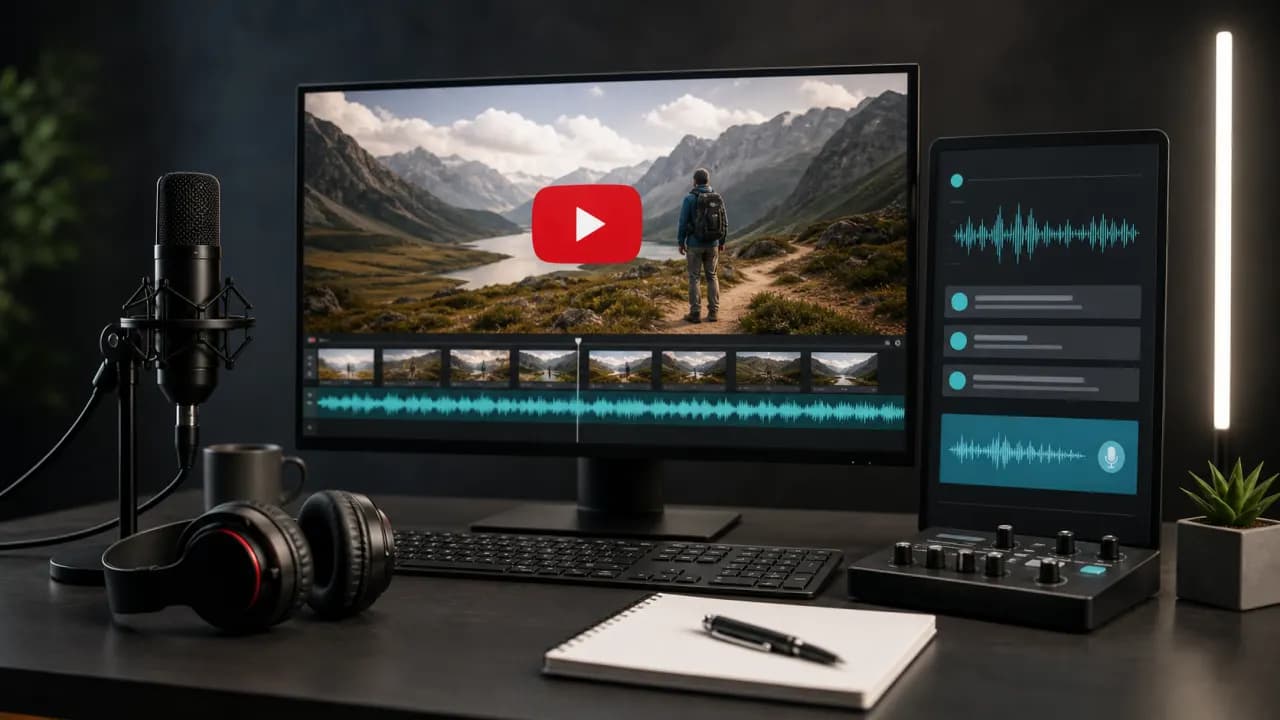 Creator studio producing text-to-speech narration for a YouTube video