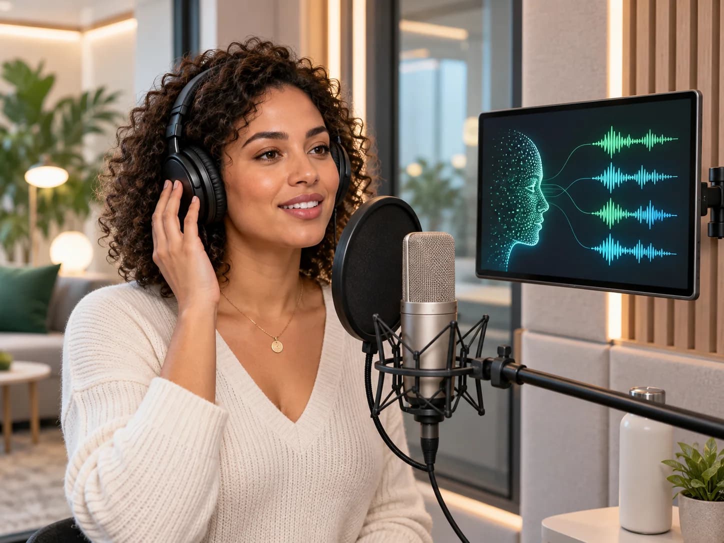 Speaker creating an authorized voice clone in a recording studio